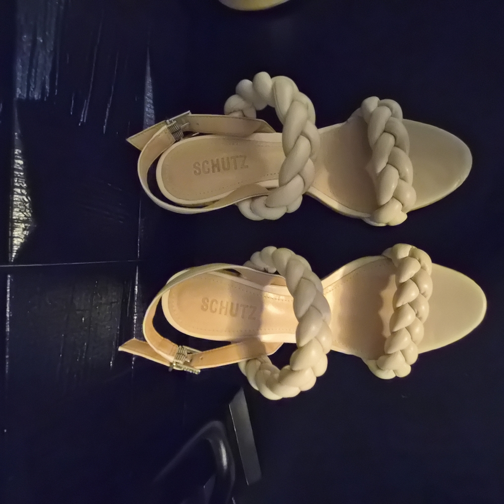 Schutz Cream Braided Strap Women's Sandals